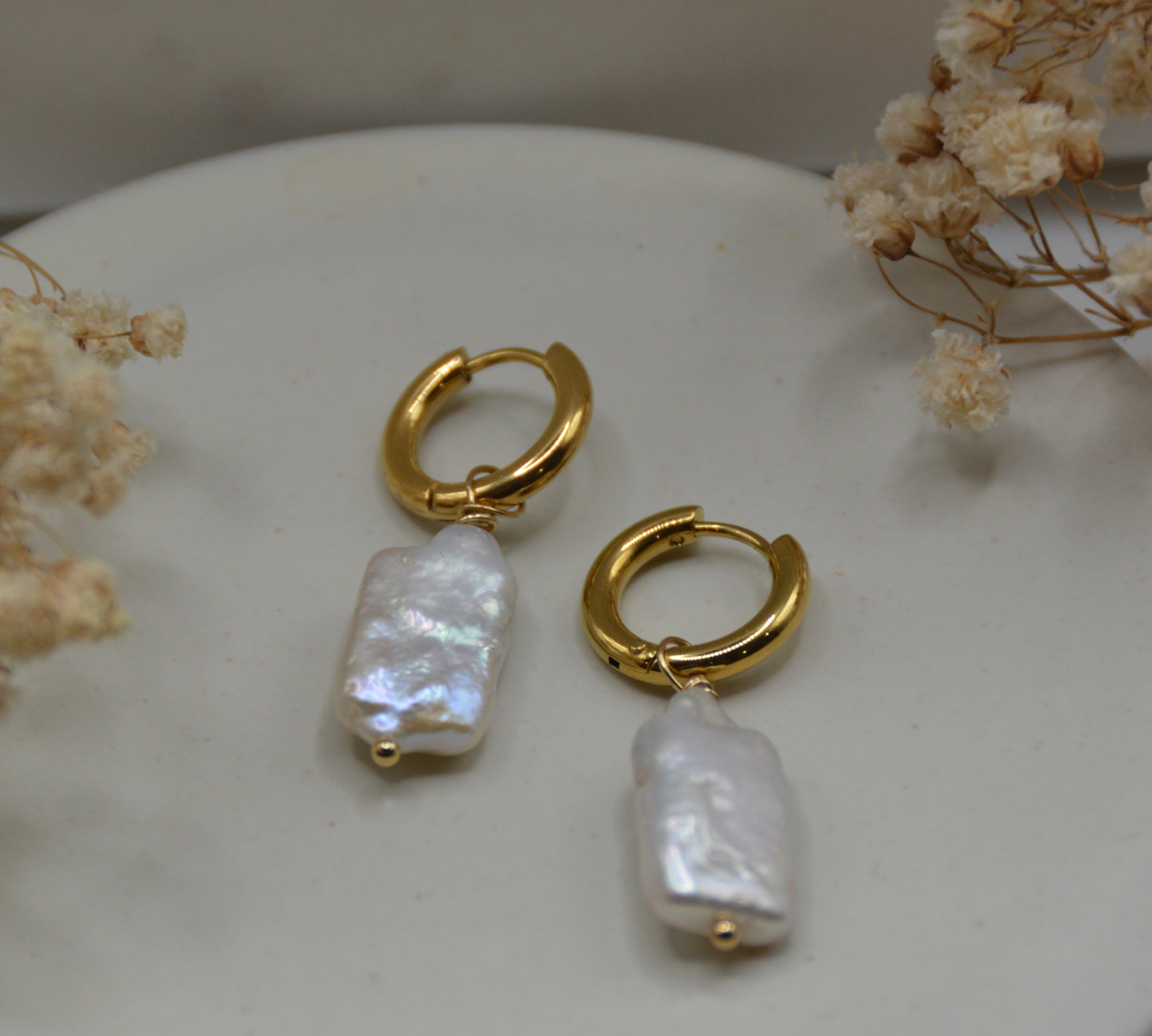 Baroque Freshwater Pearl Huggie Hoop Earrings