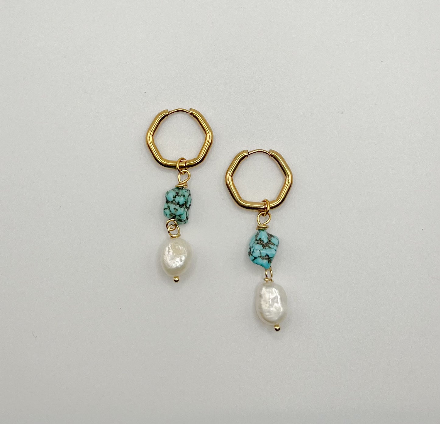 Turquoise Hexagonal Hoops