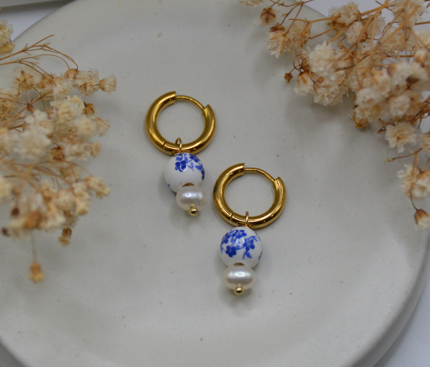 Ceramic Flower Huggie Hoops