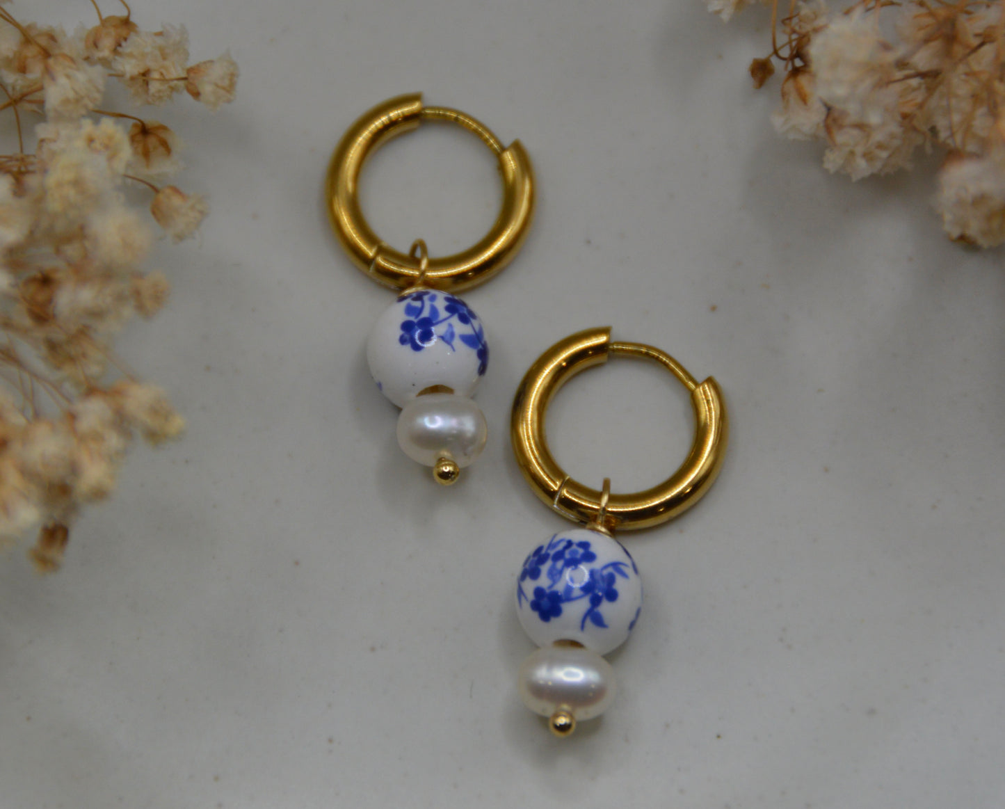 Ceramic Flower Huggie Hoops