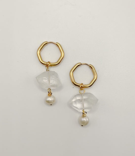 Hexagon Quartz Hoops